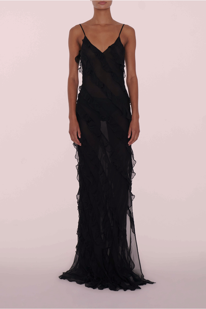 Chic Black Dress with Playful Frills – Effortlessly Stylish Look for Parties or Everyday Wear (XXS–XXL)